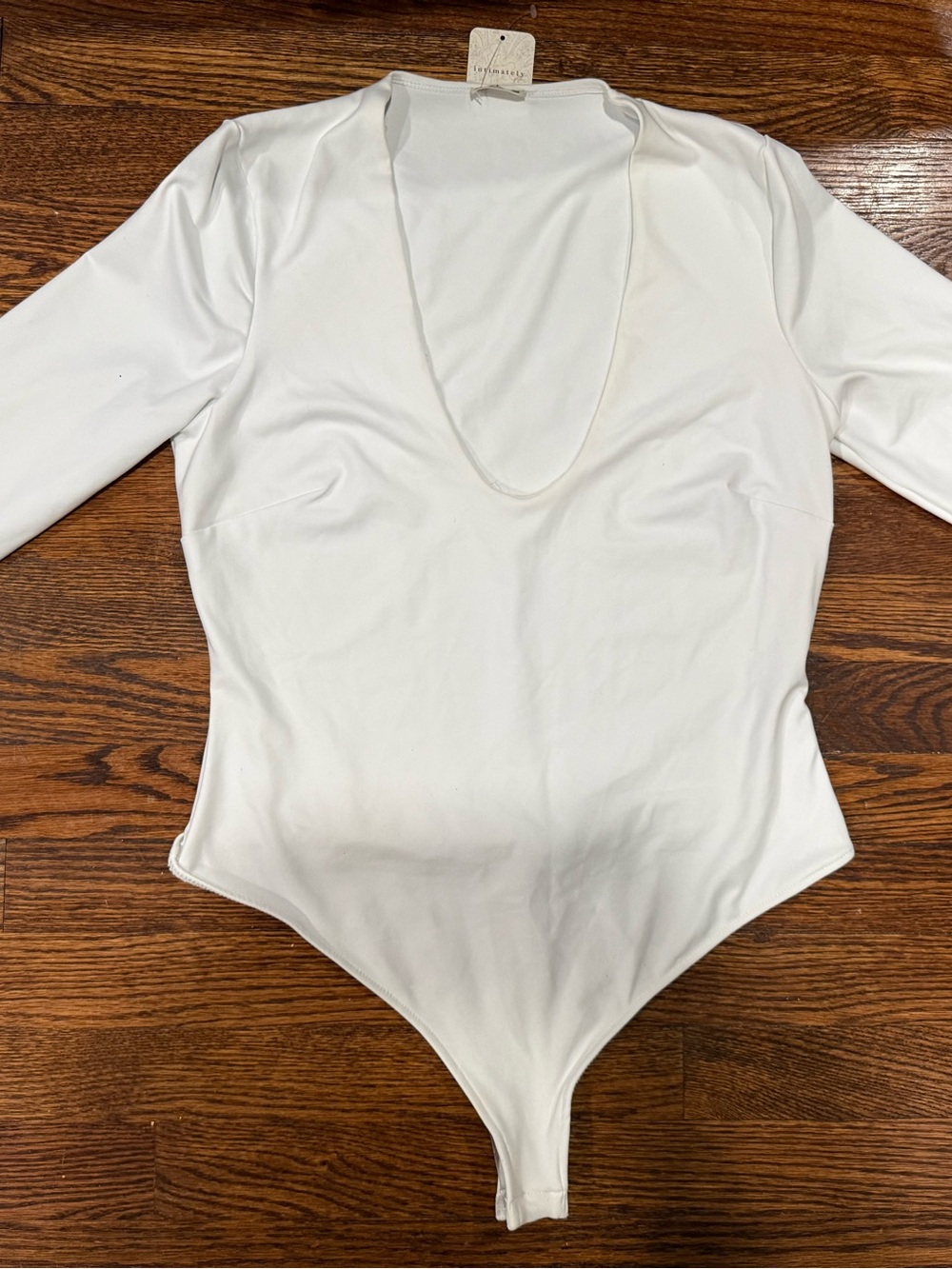 Free People White Long Sleeve Deep V Bodysuit